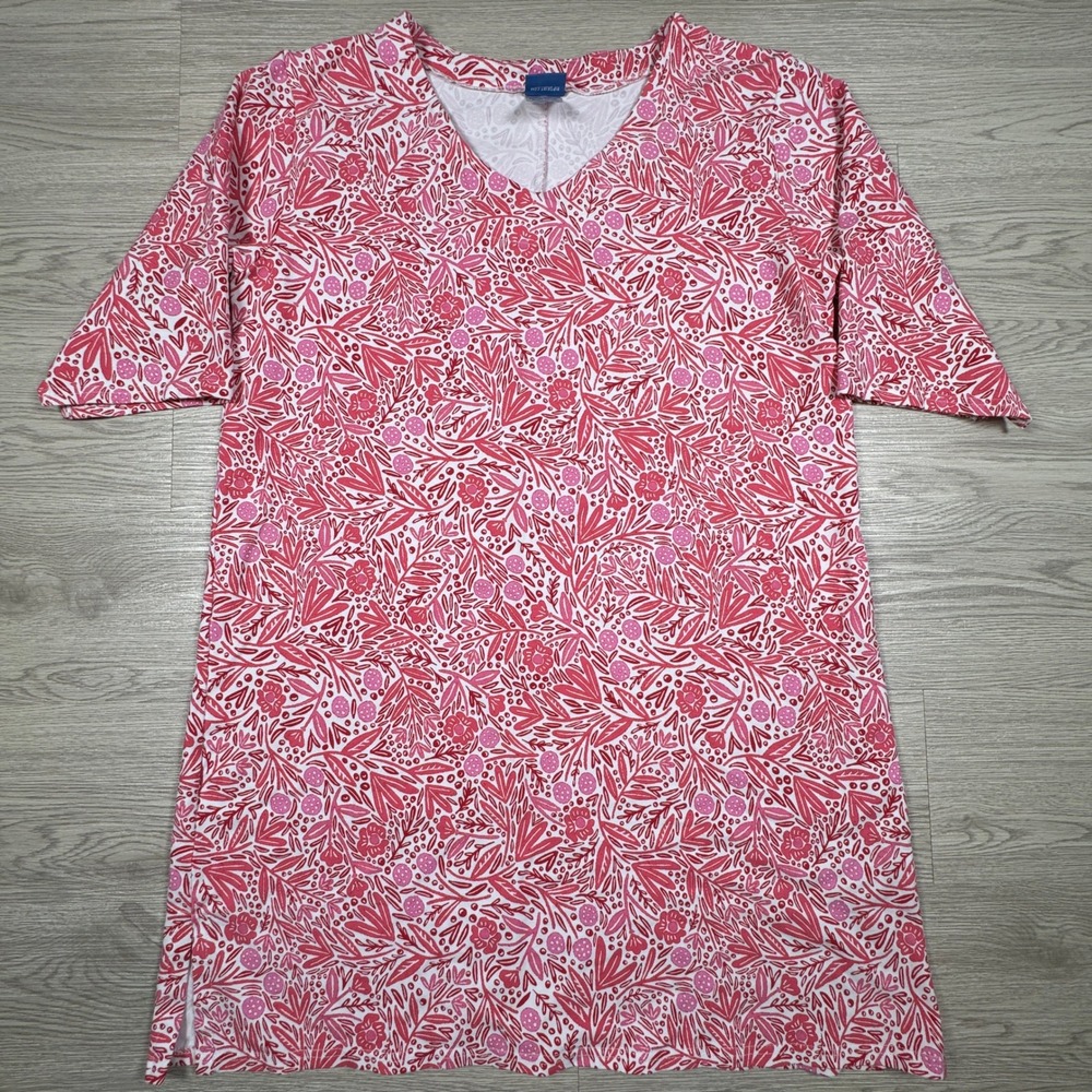 RipSkirt Hawaii Womens V-Neck T-Shirt Pink Floral Bamboo Blend Size M/L Beachy